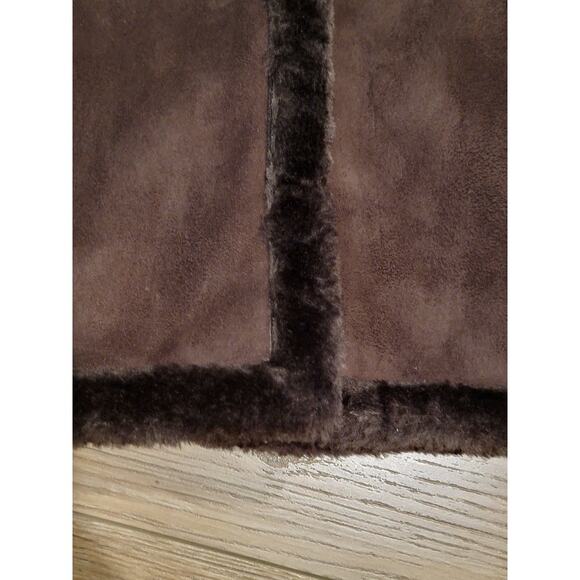 Denim & Co Vest Jacket Women's XL Faux Suede-Fur Trim Pockets Winter Layer Brown - Picture 6 of 13